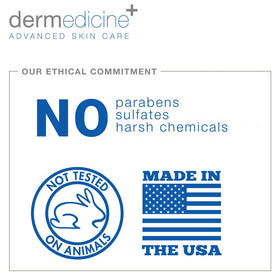 Dermedicine bottle with pump emphasizes clean, paraben-free, sulfate-free ingredients