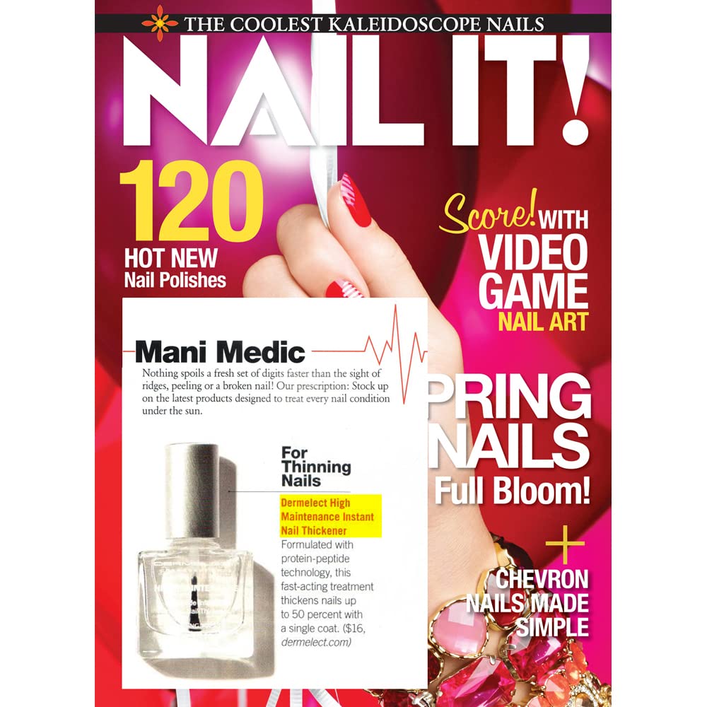 Dermelect High Maintenance rapid-drying top coat delivers long-lasting shine.