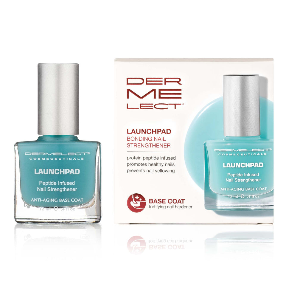 Dermelect Launchpad bottle applying keratin peptides to nails.