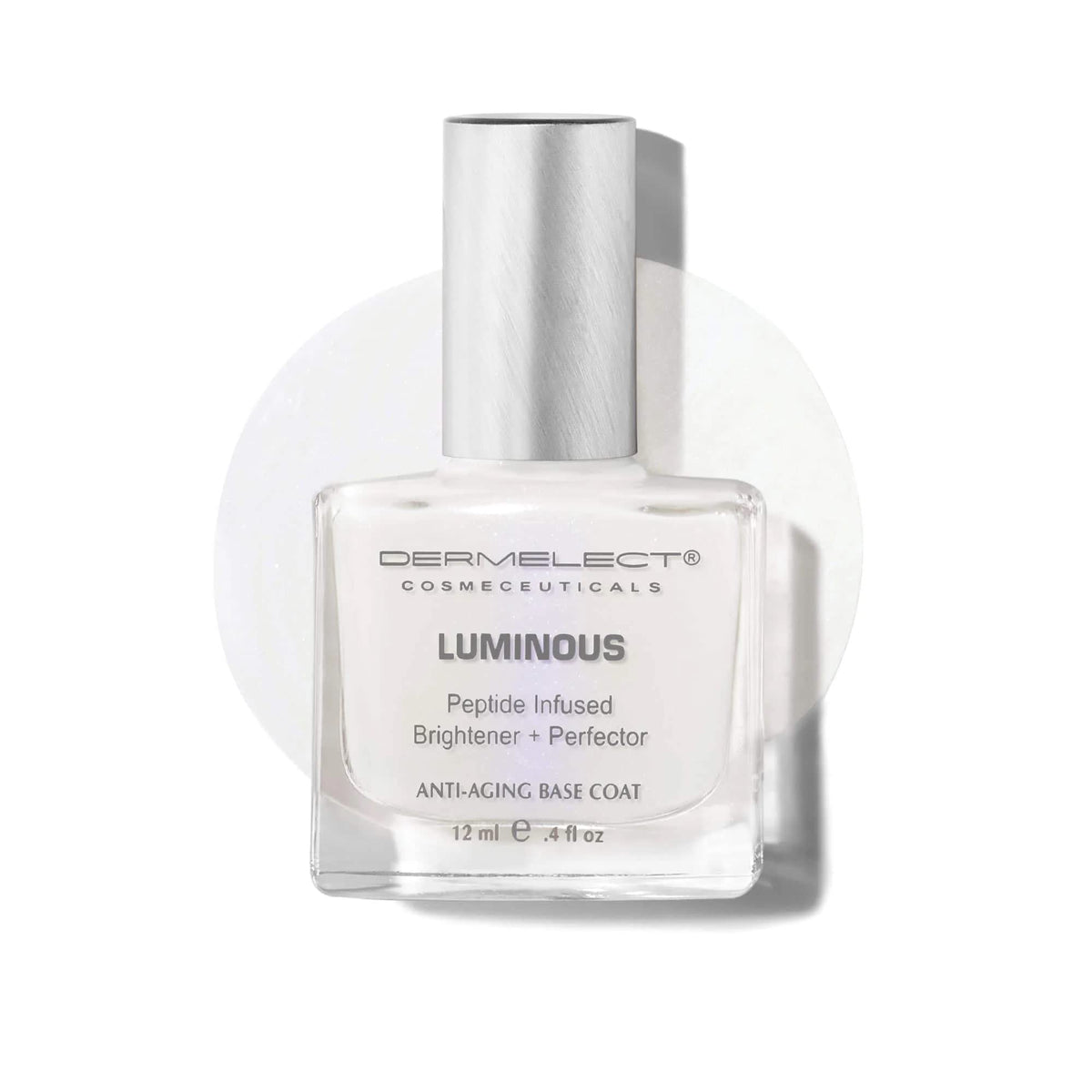 Dermelect Luminous Nail Brightening Treatment used as a base coat for a smooth polish finish.