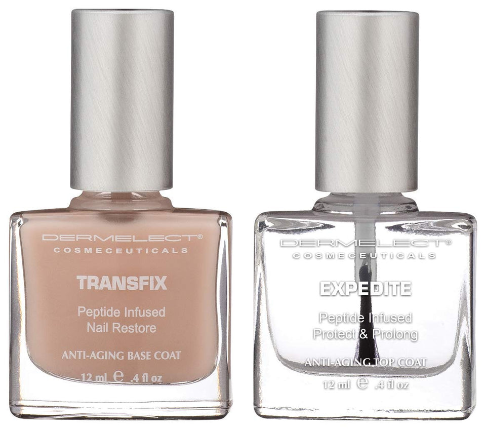 Dermelect Natural Nail Repair Base Coat strengthens damaged nails and promotes a smooth foundation.