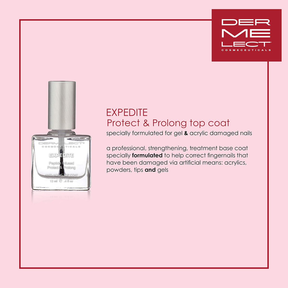 Dermelect Peptide Infused Nail Treatment nourishes nails with protein peptides for resilience.