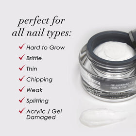 Dermelect Rejuvenail creamy texture on hands suggests deep hydration