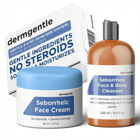 Dermgentle Face Cream jar closeup showing gentle, fast-absorbing hydration for sensitive skin