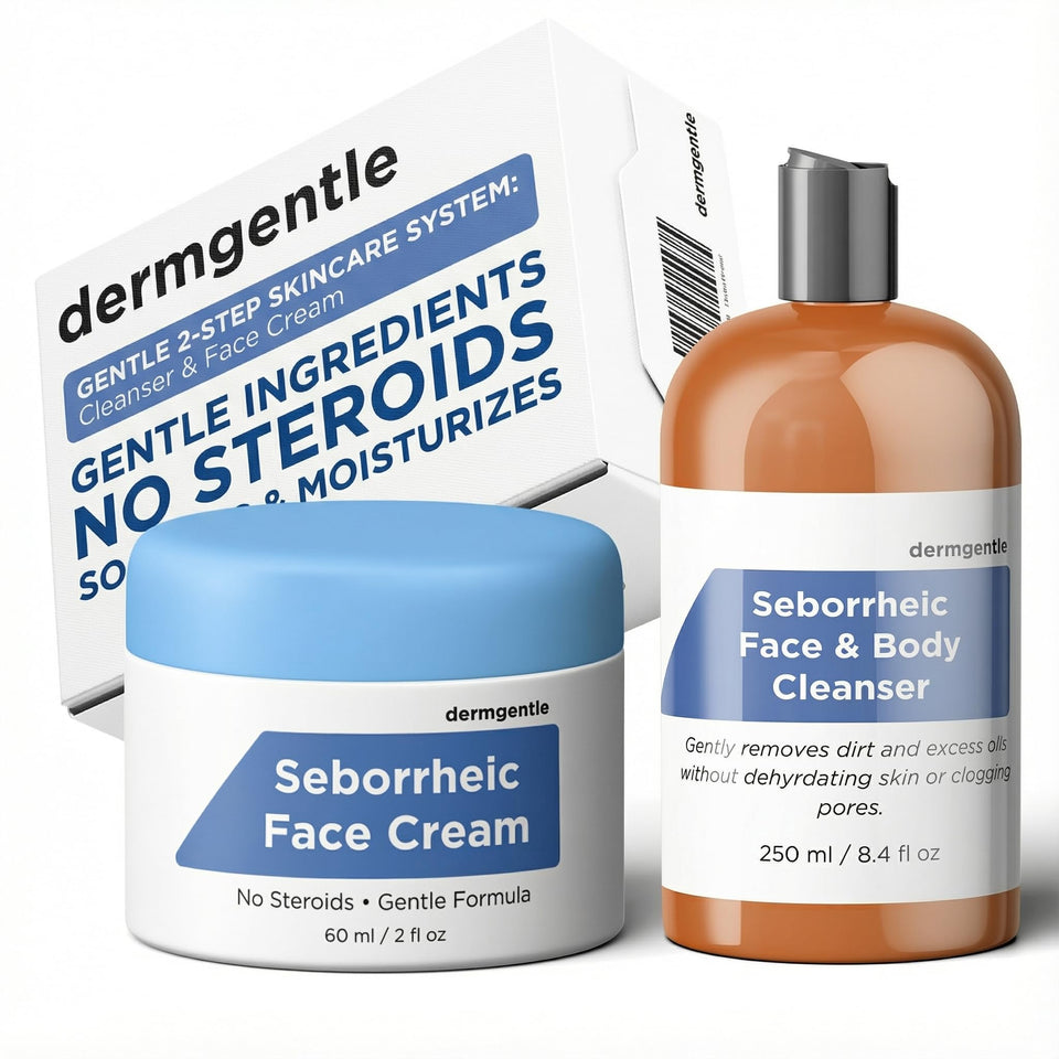 Dermgentle Face Cream jar closeup showing gentle, fast-absorbing hydration for sensitive skin
