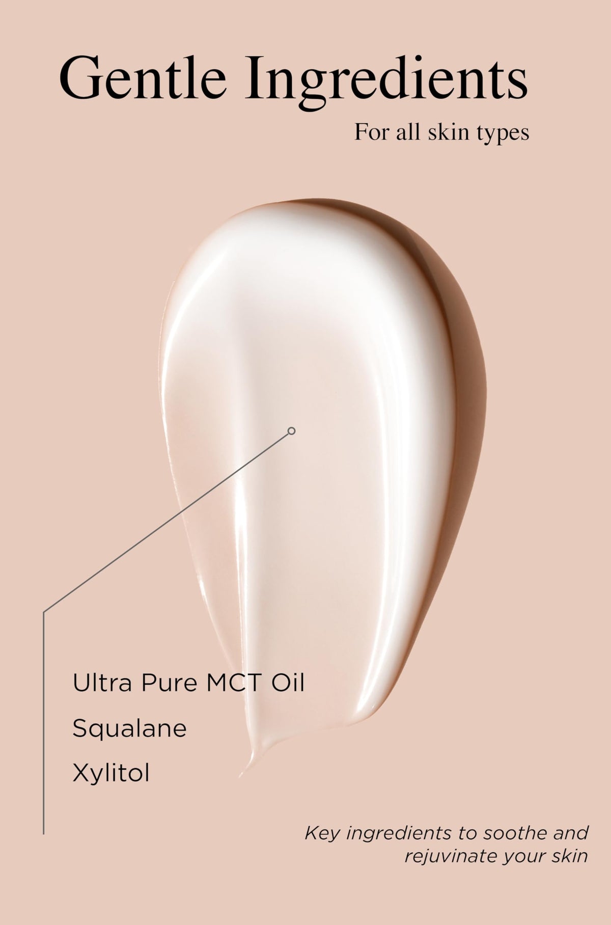Dermgentle ingredients xylitol, MCT oil, and squalane shown in a gentle formulation