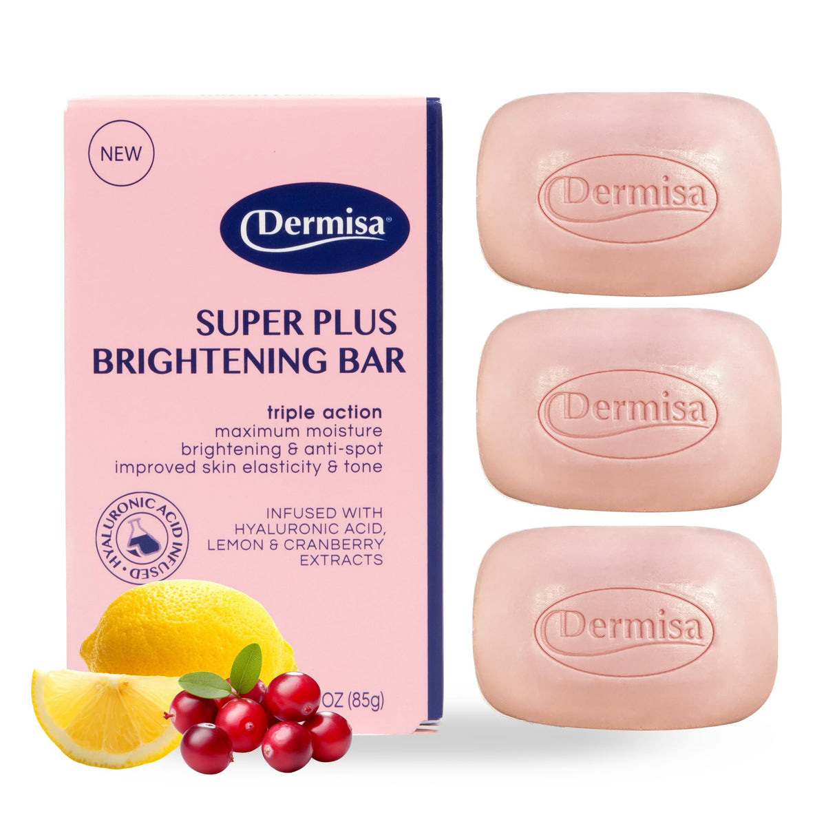Dermisa brightening bar with lemon zest hydrates for radiant skin.