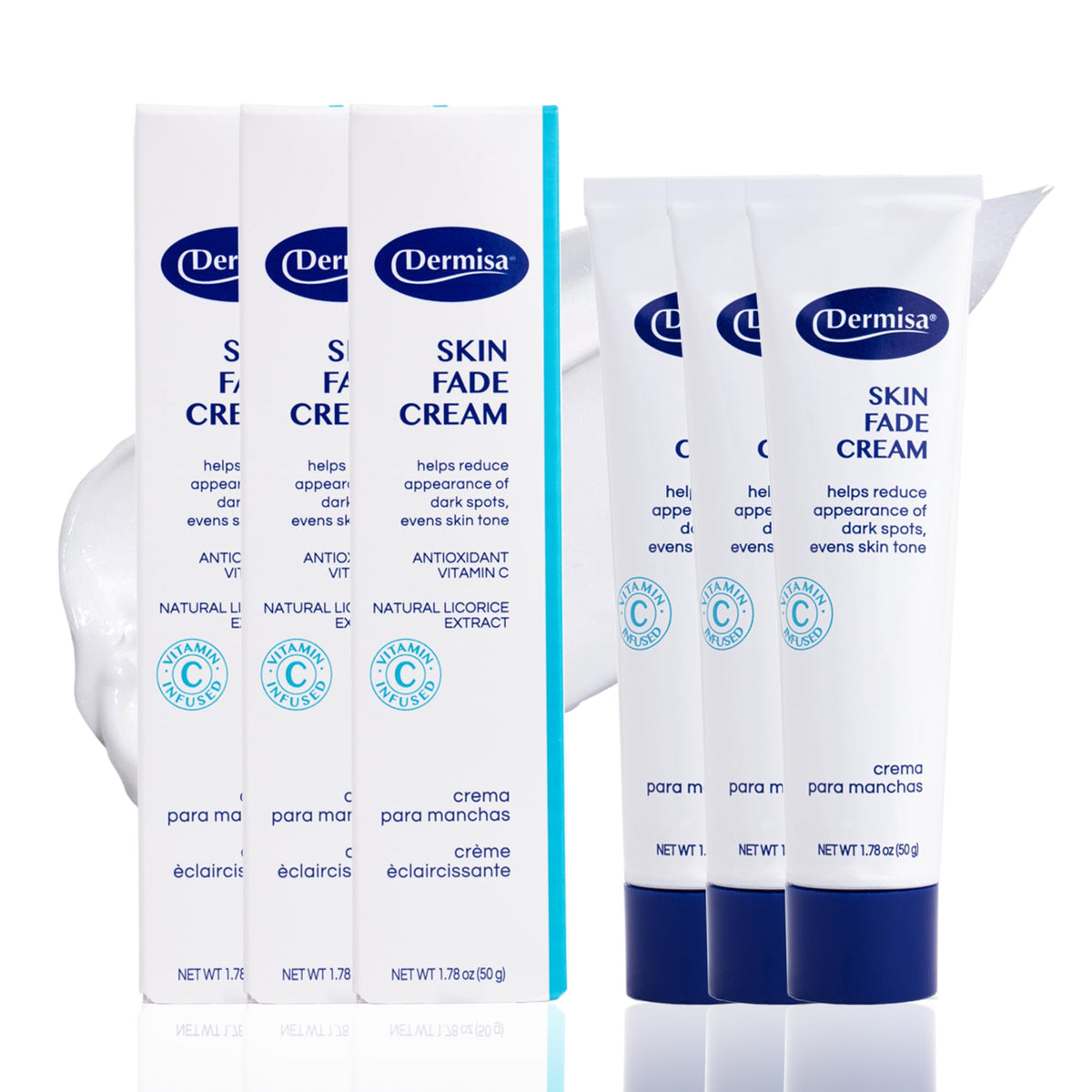 Dermisa Skin Fade Cream tube closeup for a more even-toned complexion