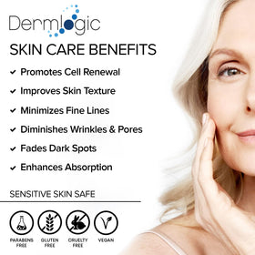 Dermlogic packaging displaying triple action peel for brighter even toned skin