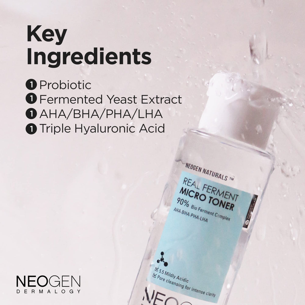 Real Ferment Toner packaging close-up by DERMALOGY by NEOGENLAB highlights premium branding.