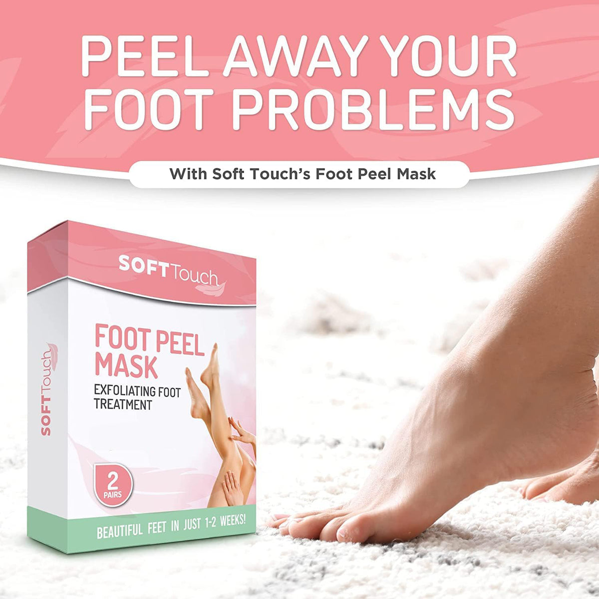 Dermora Soft Touch Foot Peel Mask worn on feet for a spa-like treatment.