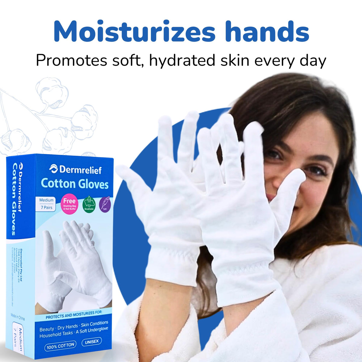 Dermrelief cotton gloves being used with creams for absorption