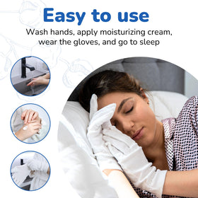 Dermrelief cotton gloves size Medium displayed on a model hand