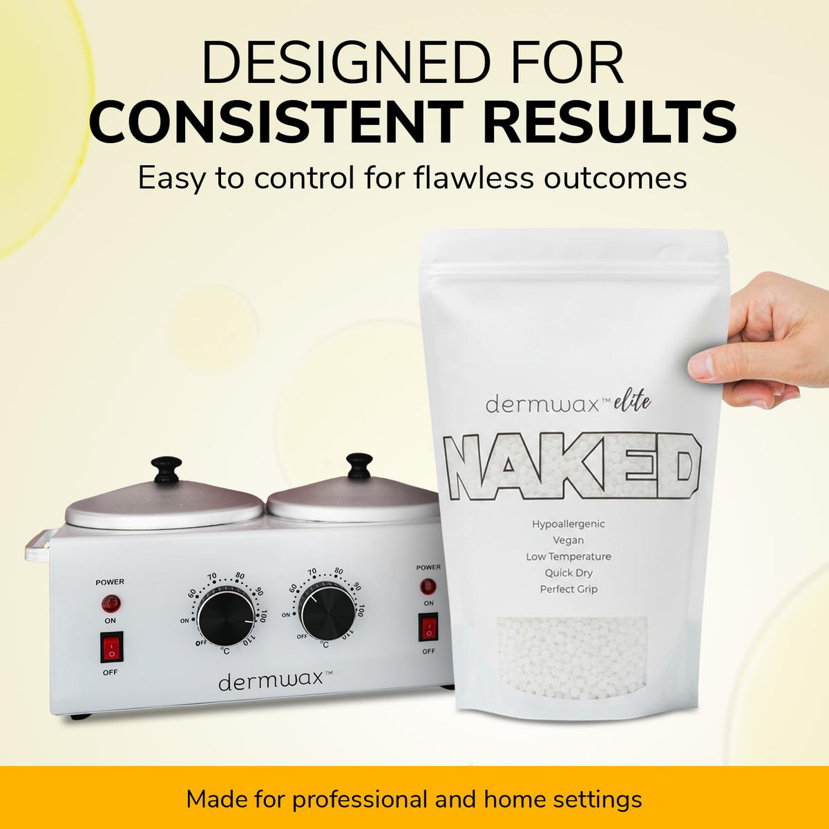 Dermwax Elite Naked Clear face-use suitability supports delicate area waxing.