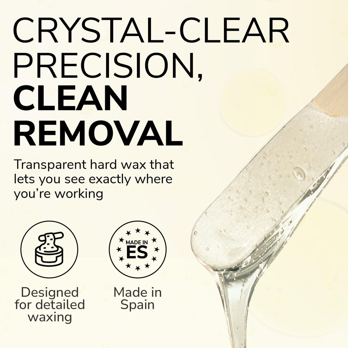 Dermwax Elite Naked Clear wax application demonstrates controlled placement on skin.