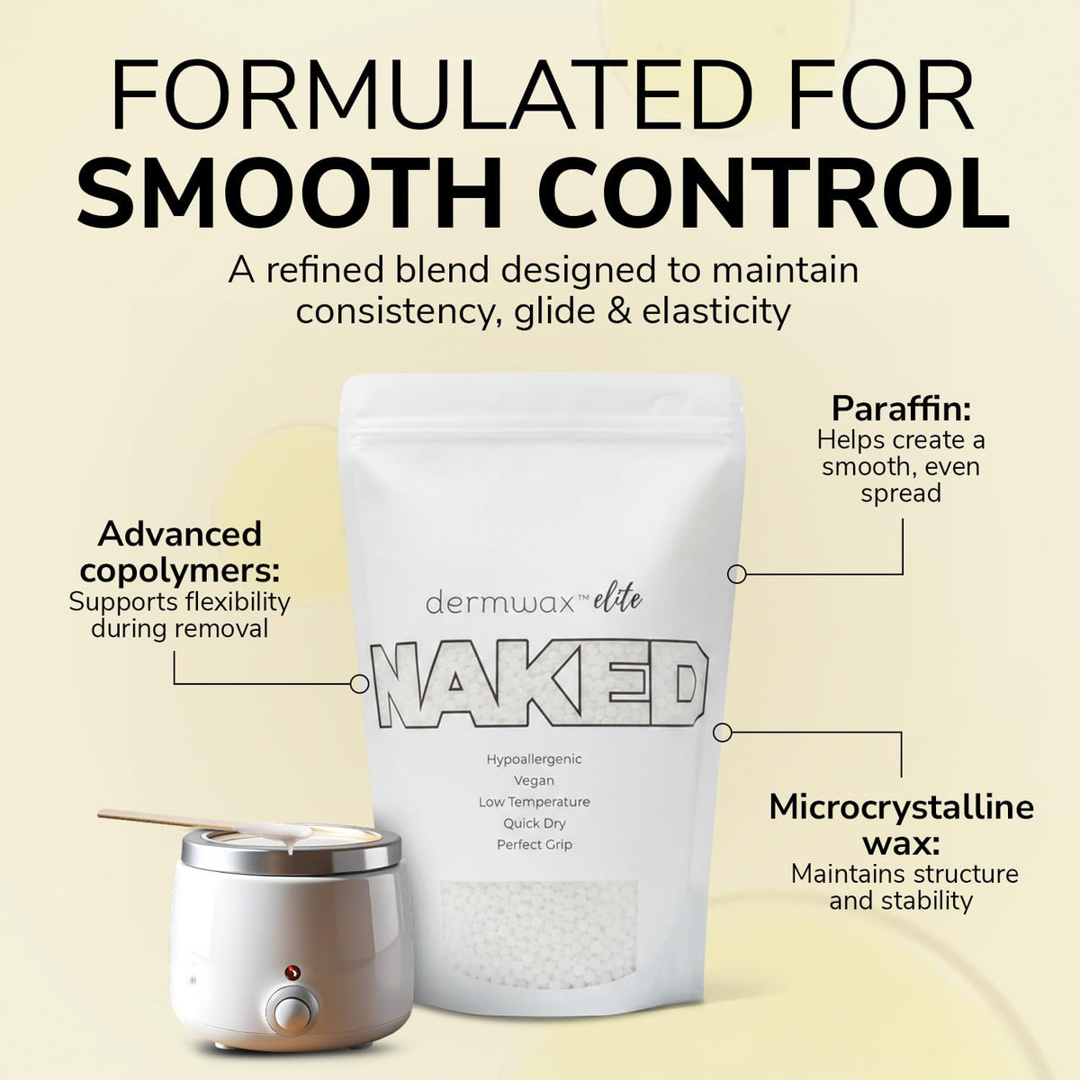Dermwax Elite Naked Clear wax sets quickly to keep your workflow efficient.