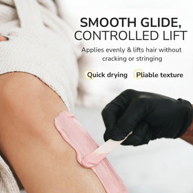 Dermwax Pink Chiffon hard wax application thin layer, allowing precise sectioning and minimal waste.
