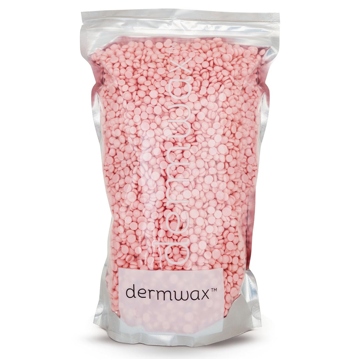 Dermwax Pink Chiffon hard wax beads in a jar, smooth texture for controlled Brazilian waxing.