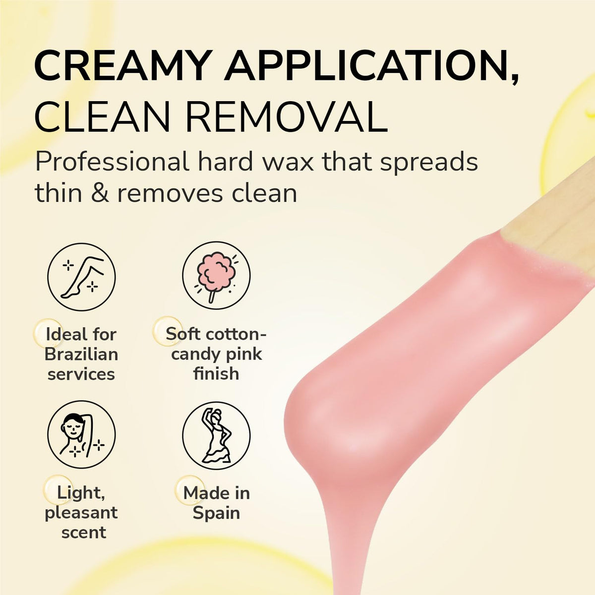 Dermwax Pink Chiffon beads close-up, creamy texture for comfortable, even application during waxing.