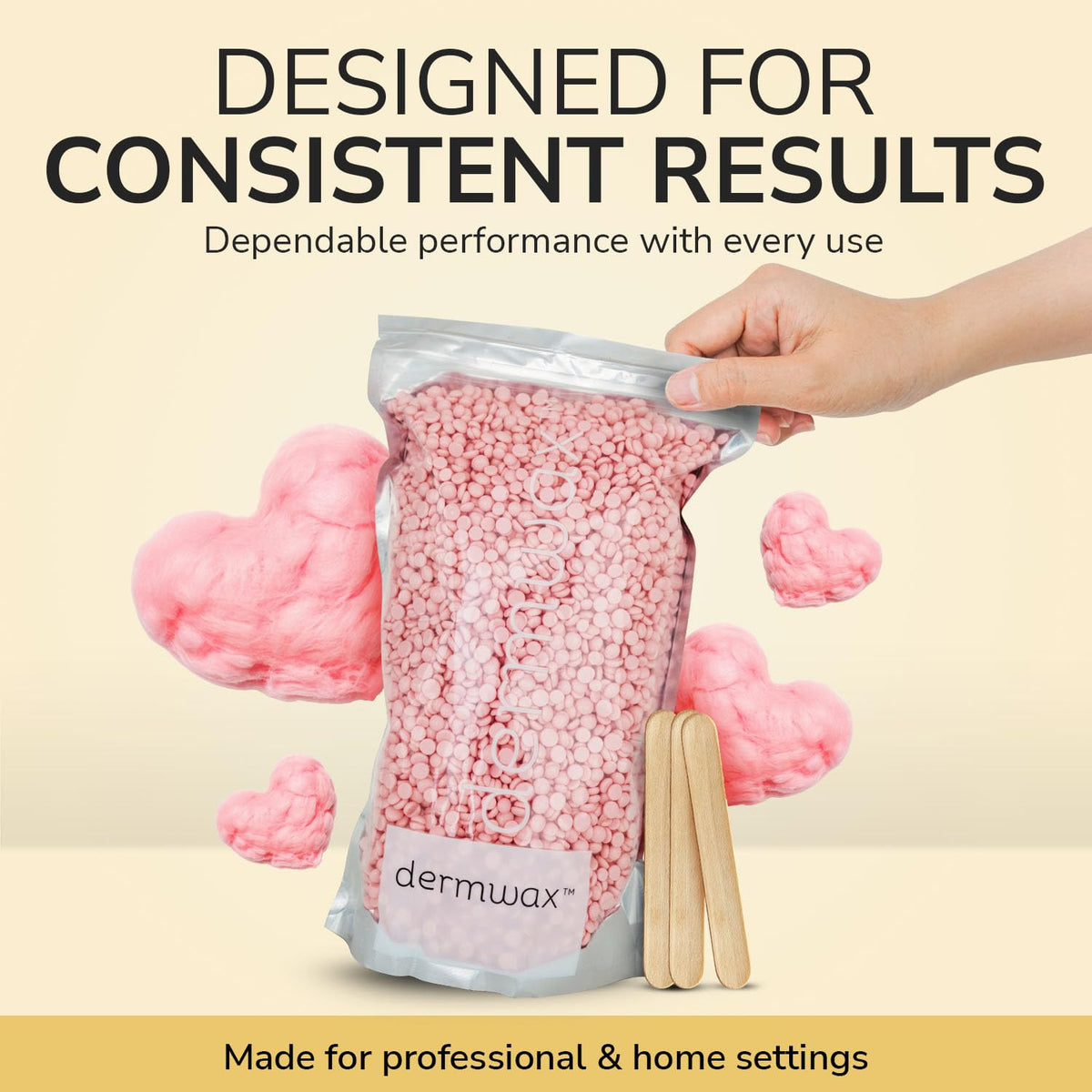 Dermwax Pink Chiffon waxing product, pliable consistency supports steady control during sessions.