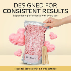 Dermwax Pink Chiffon waxing product, pliable consistency supports steady control during sessions.