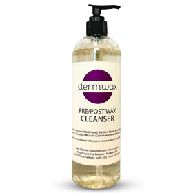 Dermwax Pre-Wax Cleanser bottle, 16oz, ready for oil removal before waxing.