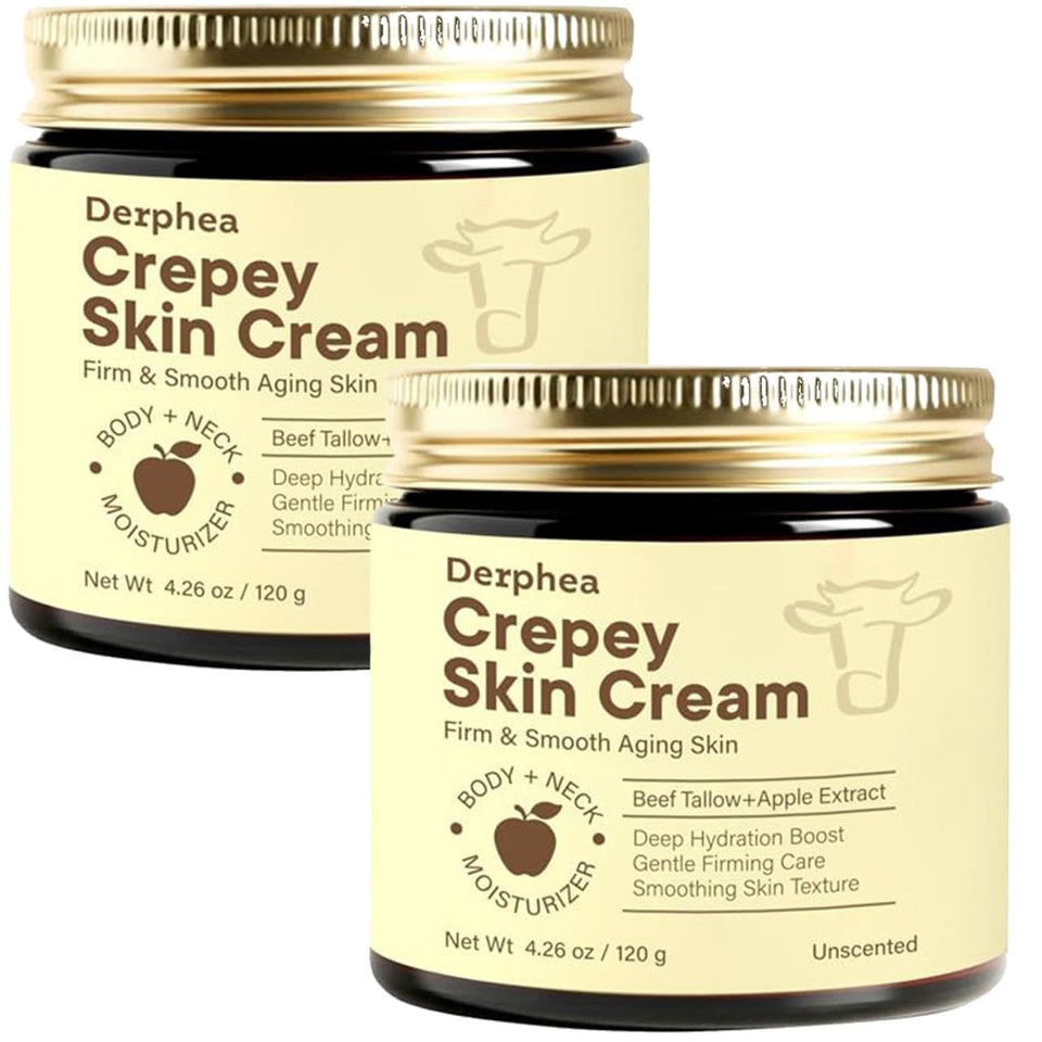 DERPHEA Crepey Repair Cream tube for smoothing crepey skin and daily hydration.