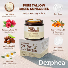 DERPHEA sunscreen applied to face and body for even protection.