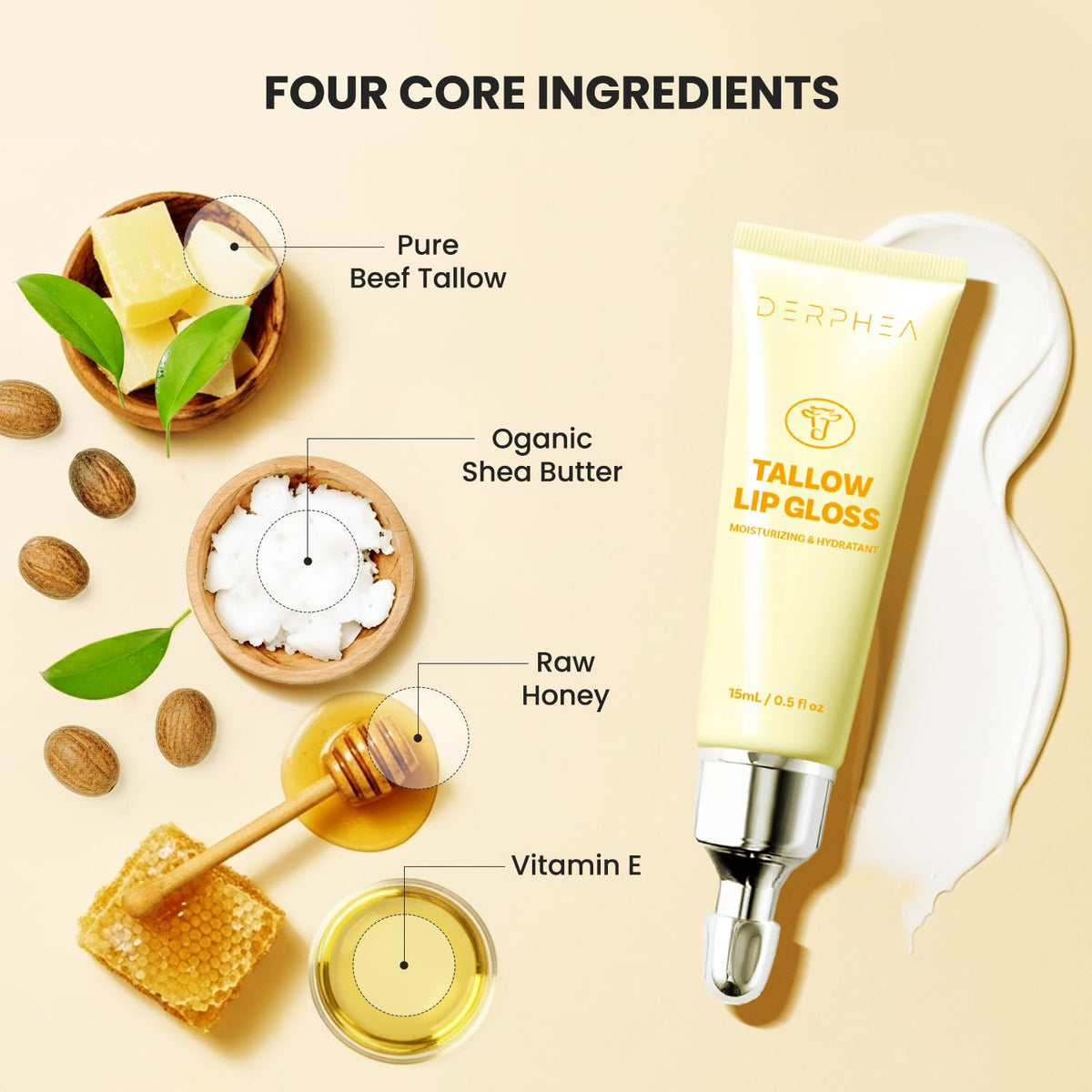 DERPHEA beef tallow and nutrient oils close-up for natural hydration