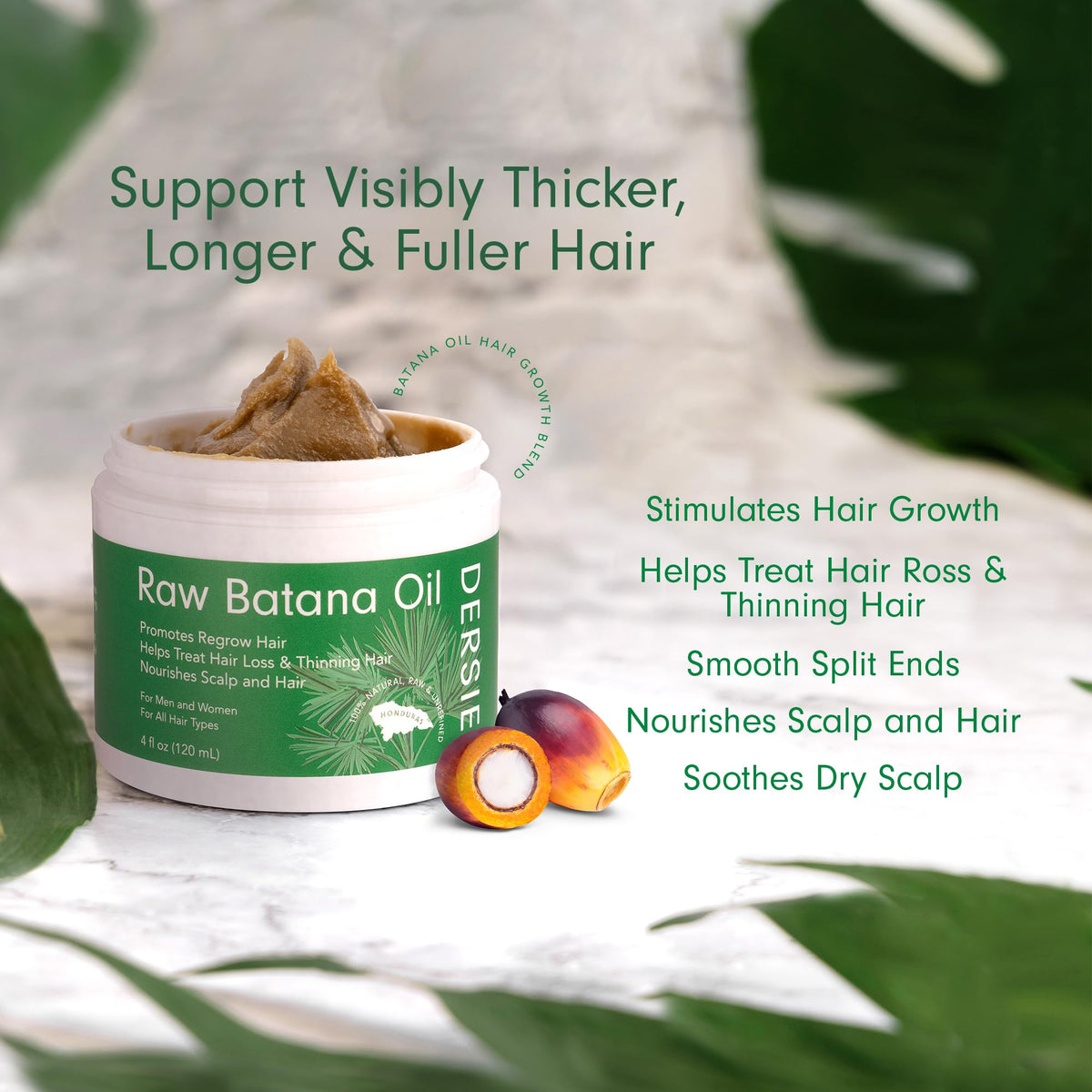 Dersie Batana Oil Honduras origin underscores natural care from a sustainable source.
