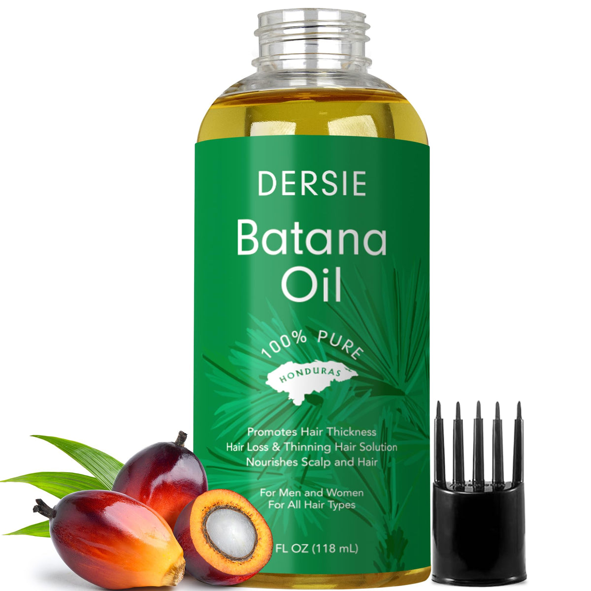 Dersie Batana Oil bottle with massager applicator for easy scalp care.