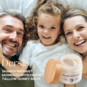 Dersie family skincare use on face, hands, and body