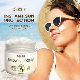 Dersie Tallow Sunscreen bottle cap close-up highlights non-nano zinc oxide.