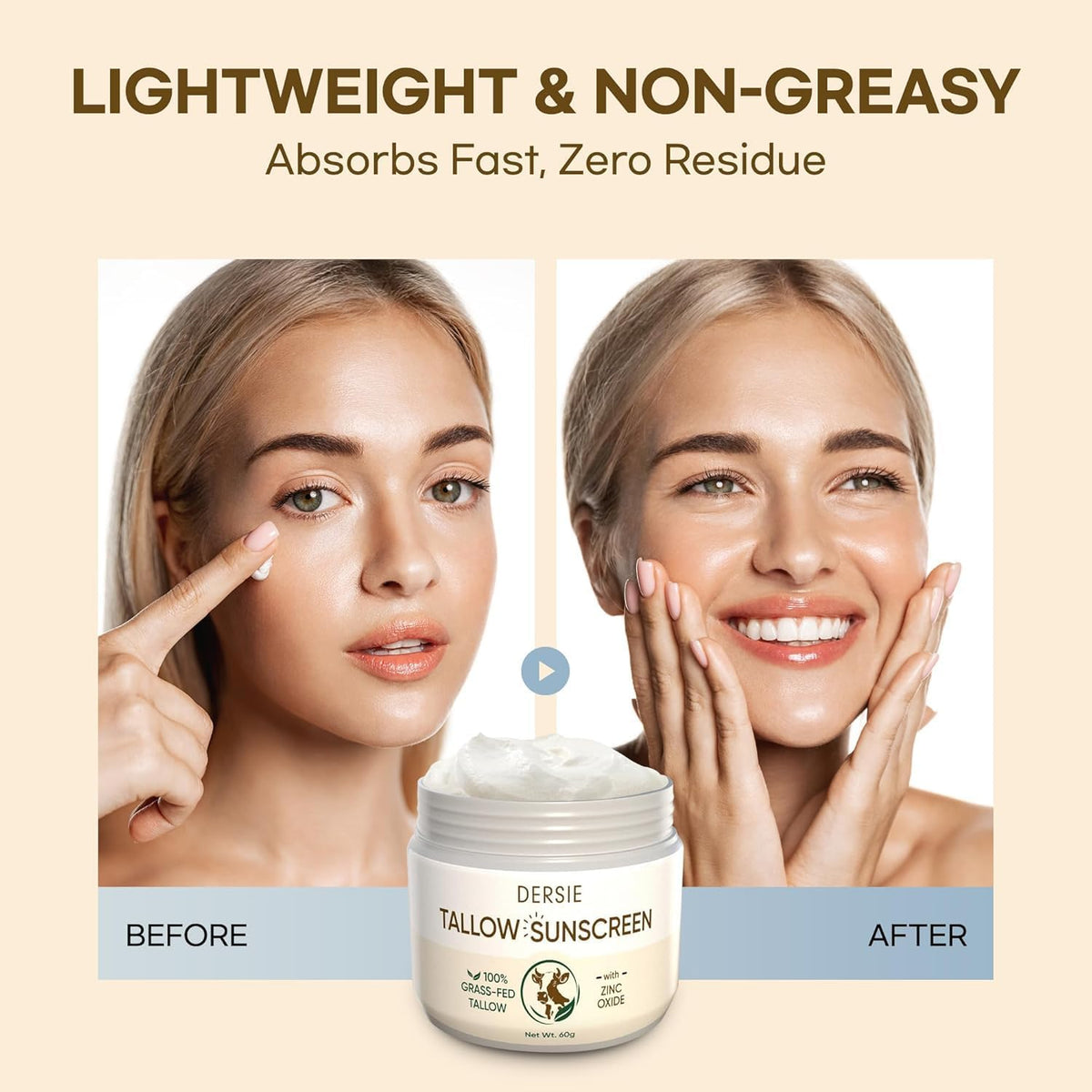 Dersie Tallow Sunscreen cream swirl close-up highlights texture and barrier-friendly feel.