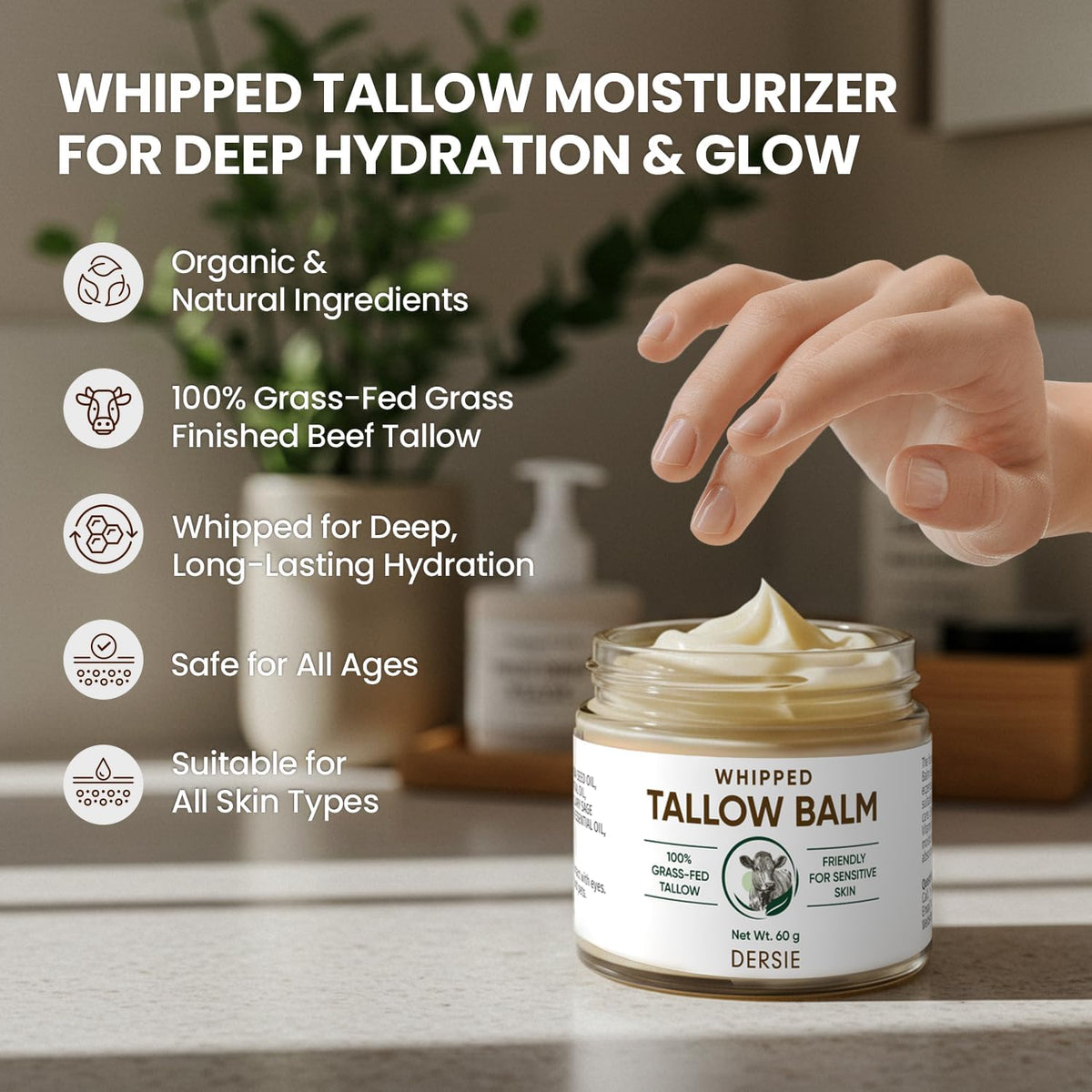 Dersie Tallow Sunscreen packaging flatlay ready for travel and outdoor use.