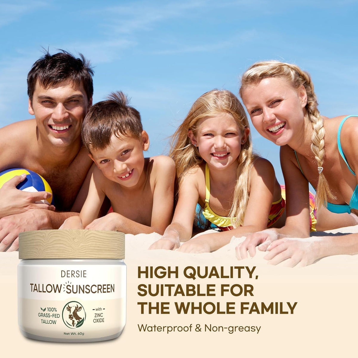 Dersie Tallow Sunscreen scene with kids applying outdoors.