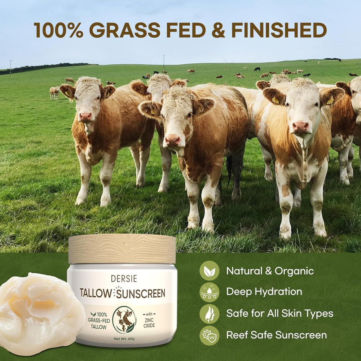 Dersie Tallow Sunscreen SPF 30 label indicates mineral protection.