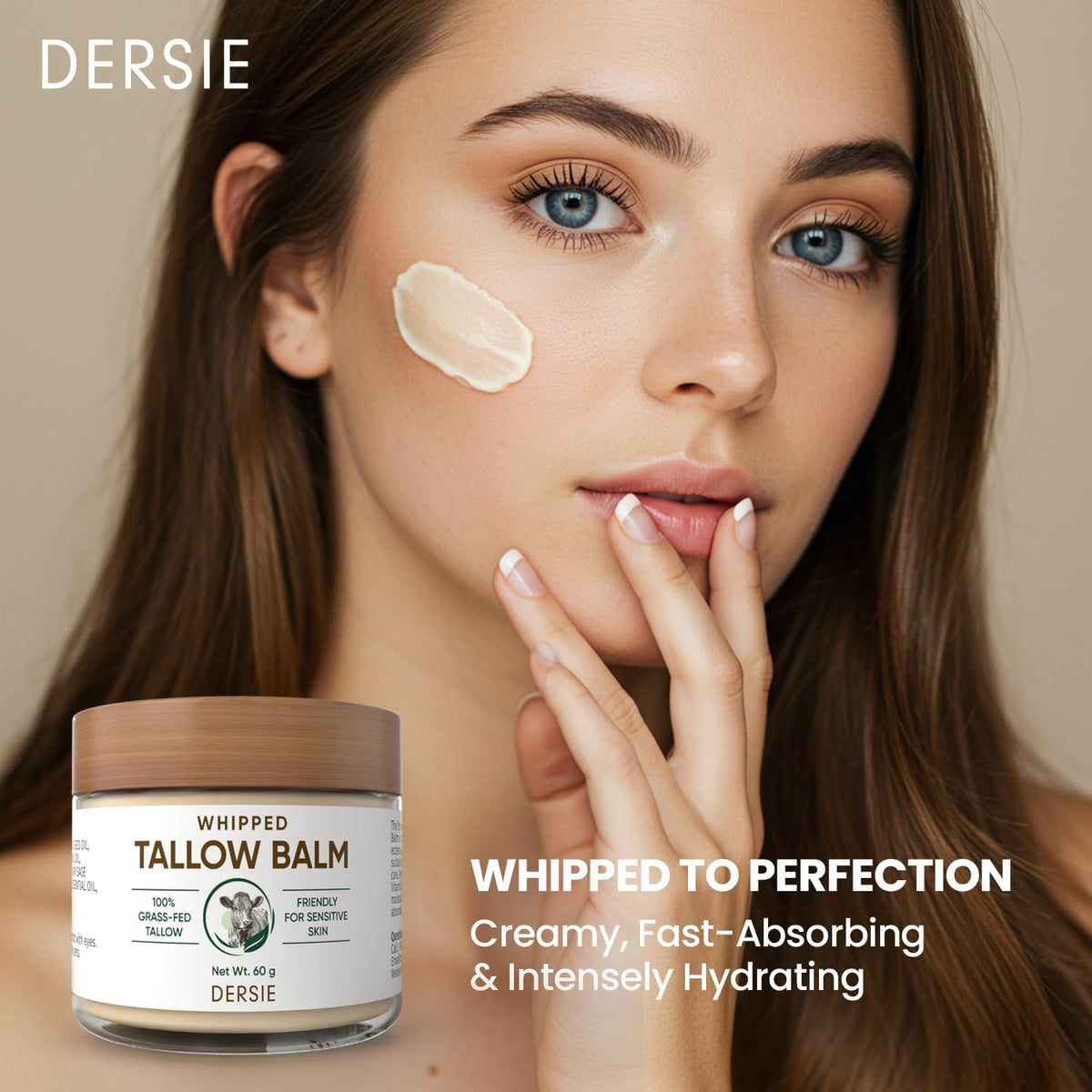 Dersie Tallow Sunscreen texture swatch on skin demonstrates smooth spread.