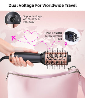 Desalo compact travel hair dryer brush with rose gold finish for stylish on-the-go styling.