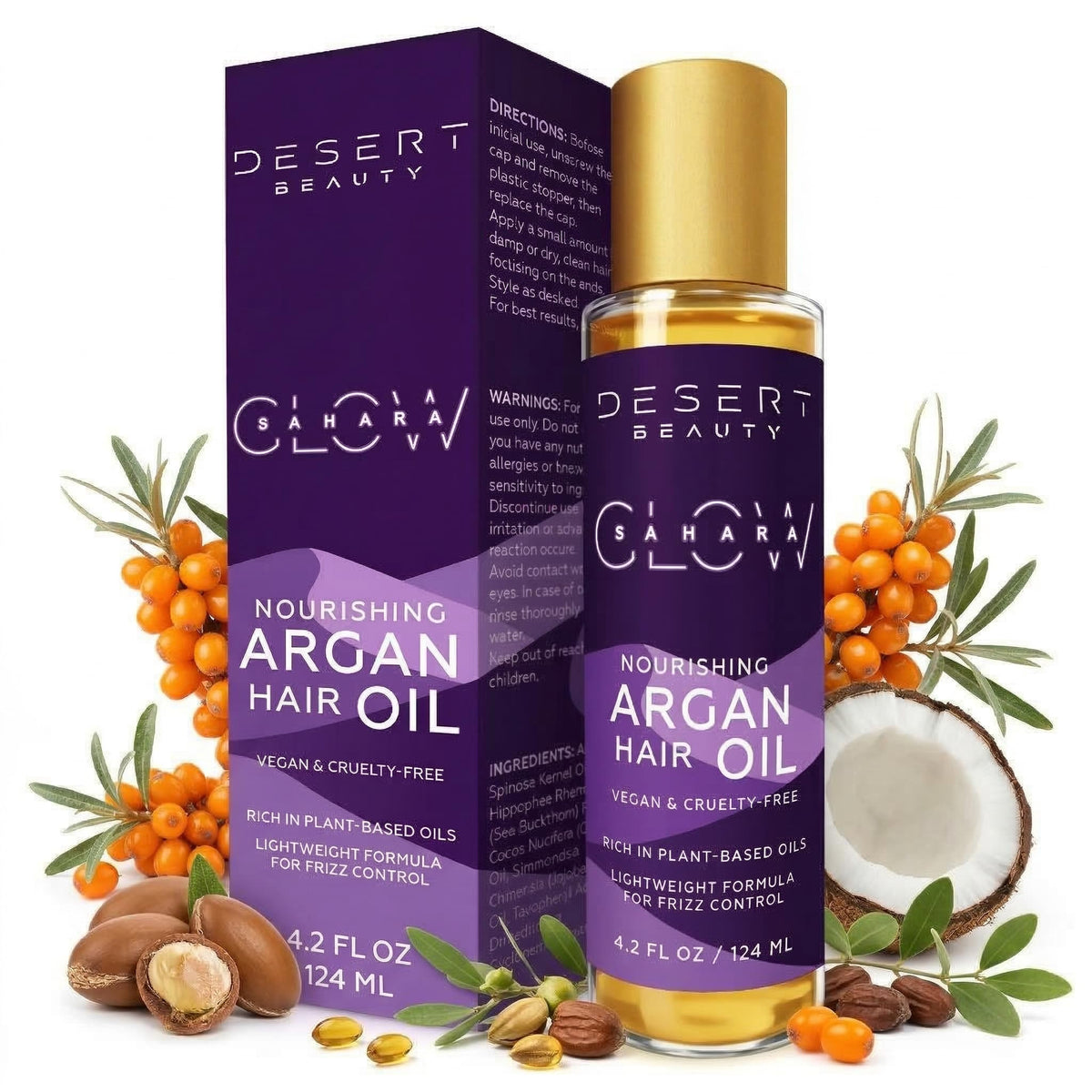 Desert Beauty Argan Oil 4oz bottle for lightweight conditioning and shine.