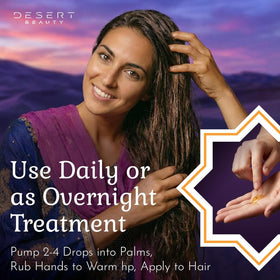 Desert Beauty Argan Oil applied to hair for frizz control.