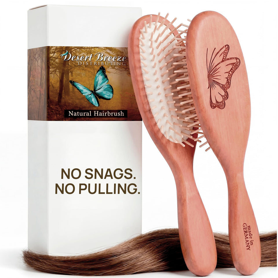 Desert Breeze natural wooden brush with pear wood handle for gentle detangling.