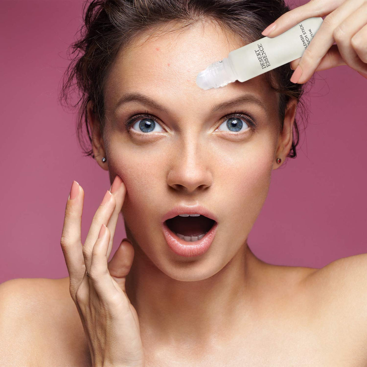 Non-oily texture of Desert Essence blemish touch stick shown.