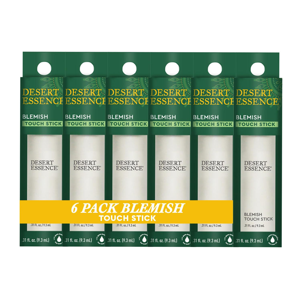 Desert Essence blemish touch stick with tea tree oil for clear skin support.