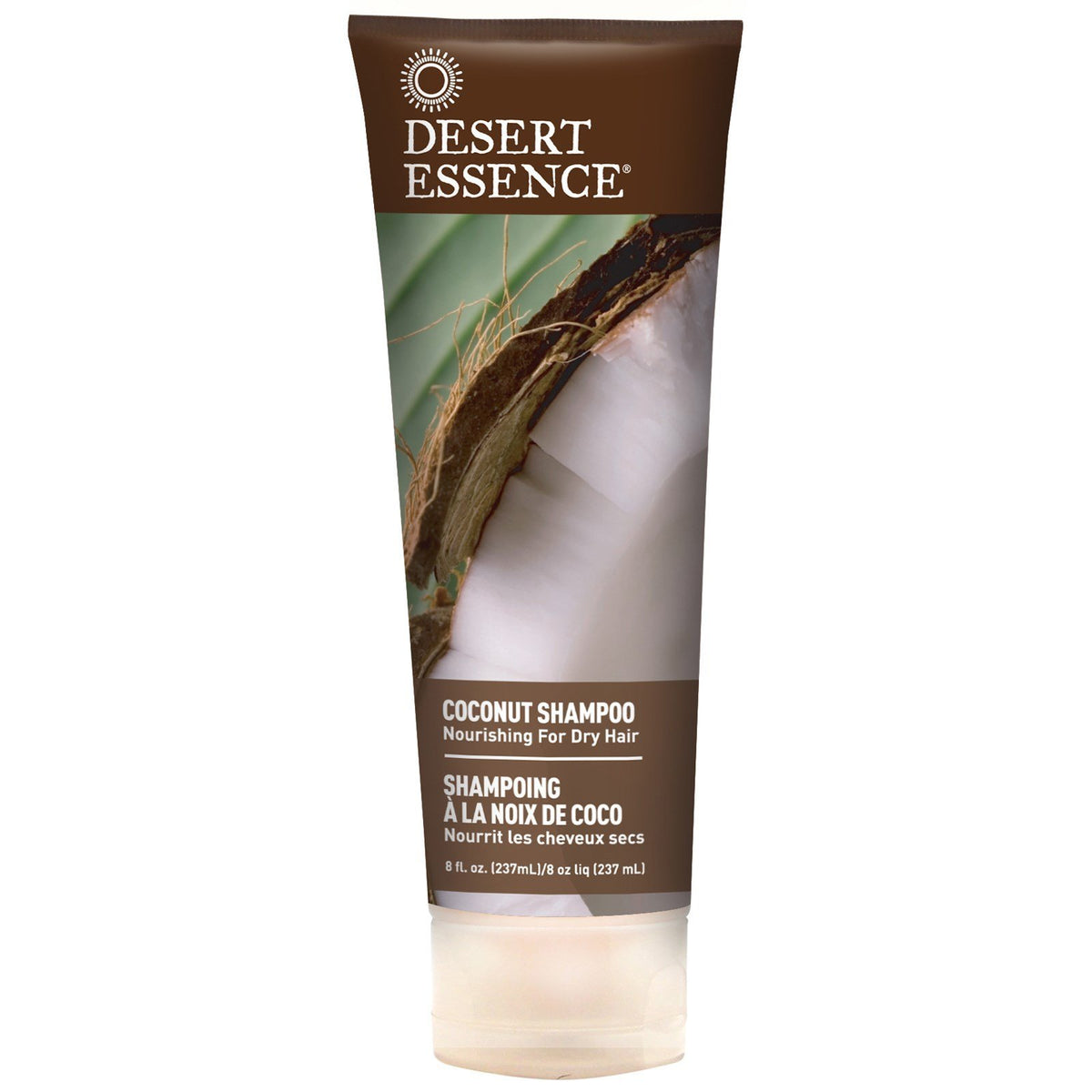 Desert Essence Coconut Conditioner bottle softens hair and nourishes the scalp.