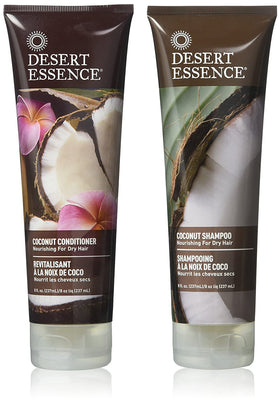 Desert Essence Coconut Shampoo bottle for dry hair delivers deep moisture.