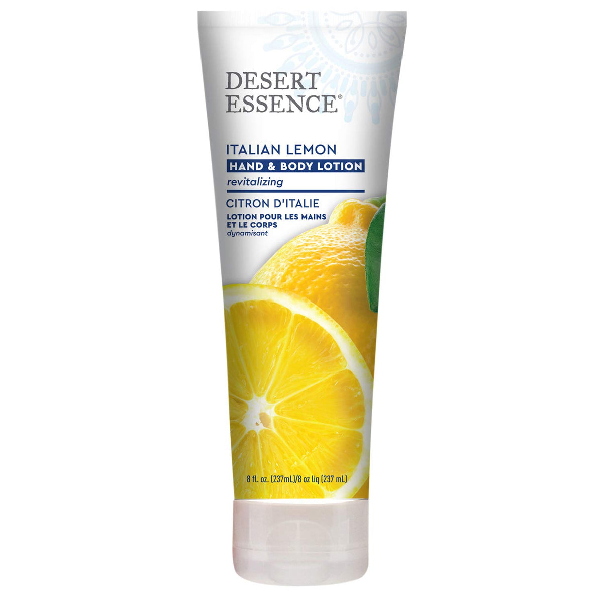 Desert Essence Italian Lemon lotion bottle for refreshing skin hydration.