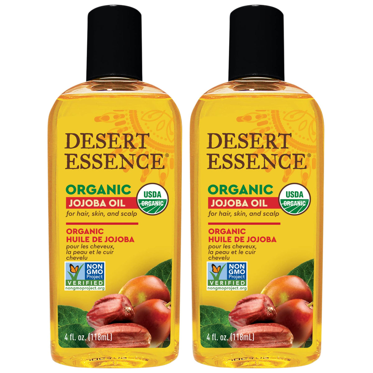 Desert Essence Jojoba Oil bottle close-up for lightweight hydration.