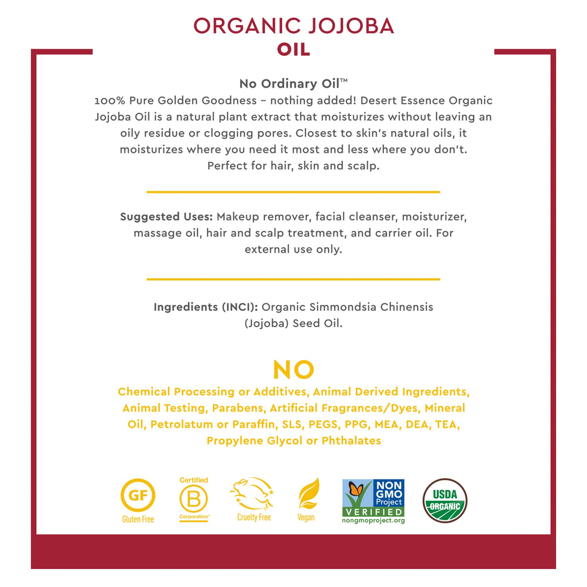 Desert Essence Jojoba Oil used to remove makeup safely.