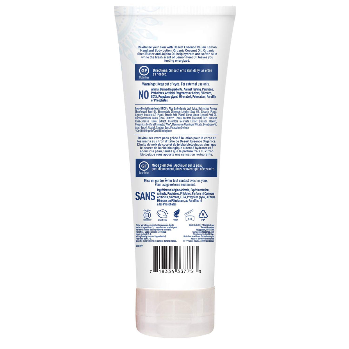 Desert Essence ingredients jar highlights shea butter and coconut oil.